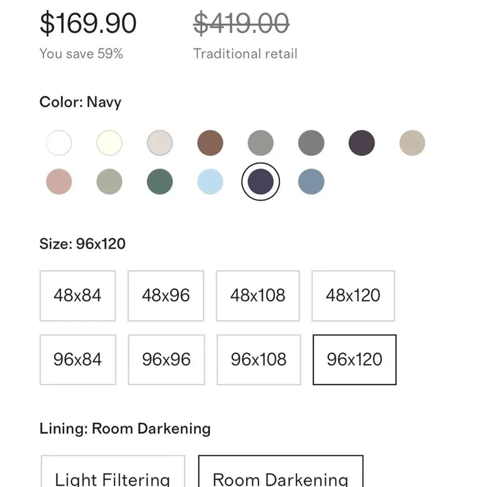 Quince European Linen Room‎ Darkening Curtain Panel Navy Blue Size 96”x120”